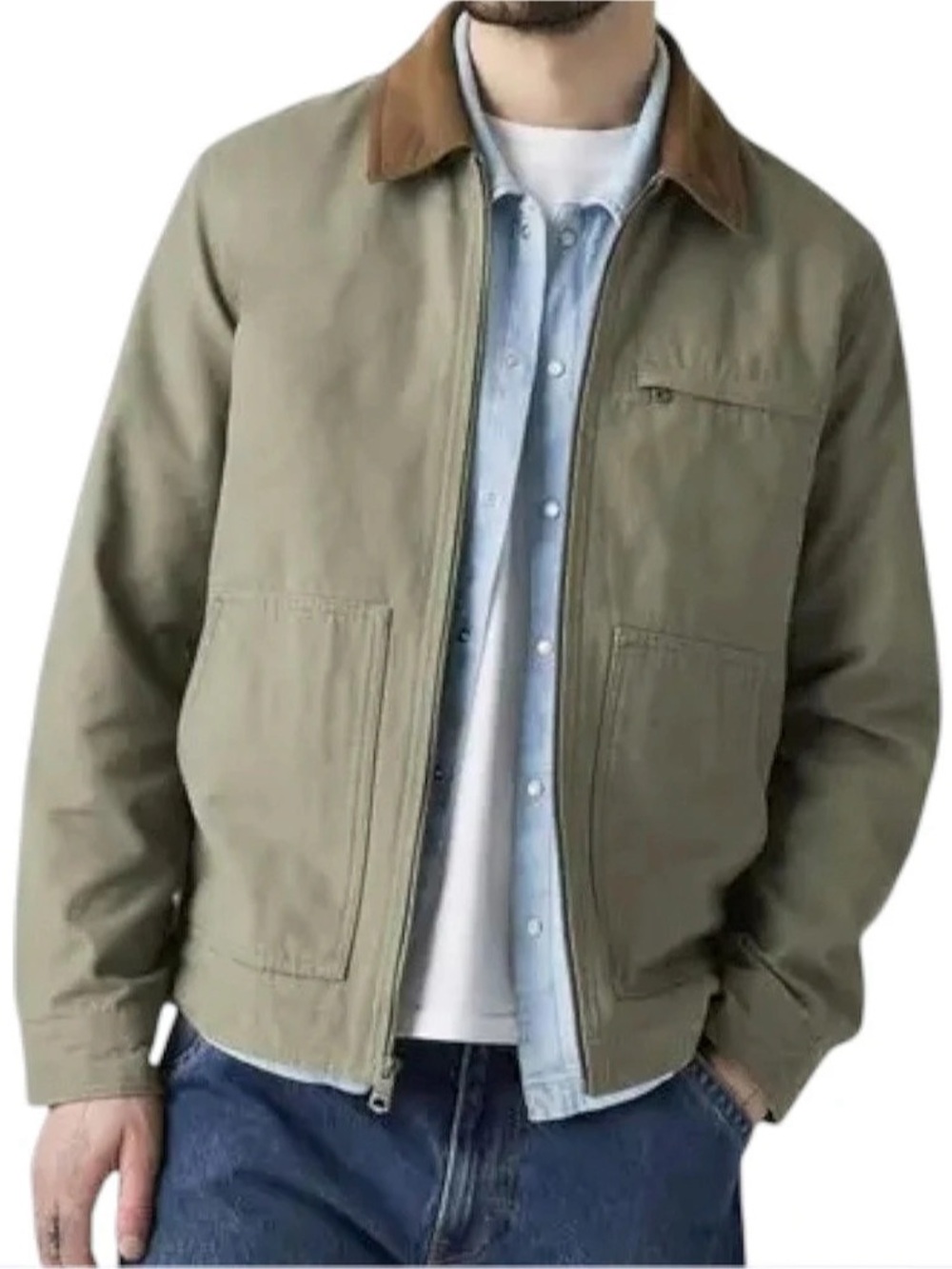 Levi’s Mens XXL Olive Barn Chore Jacket Cotton Corduroy Collar Full Zip Coat NWT